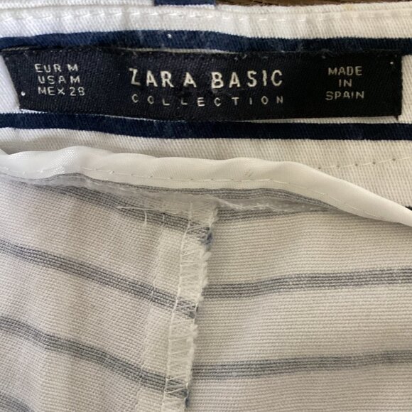 Zara Basic Collection M Blue & White Stripe Shorts Zip-up Coastal Nautical 165J - Picture 5 of 7